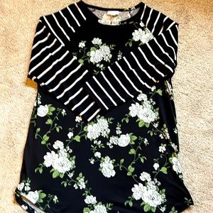 LuLaRoe Randy. Size large. White black and green flowers with stripes.EUC
